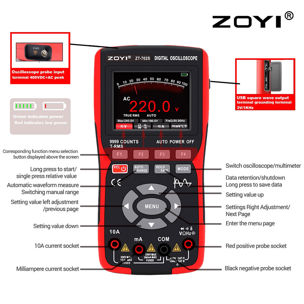 اسیلوسکوپ و مولتی متر زویی مدل ZOYI ZT-702S