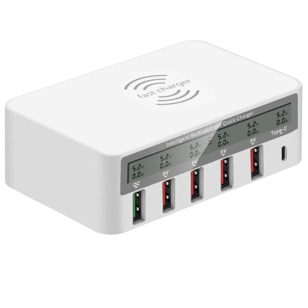 مولتی شارژر 6 پورت مدل WLX-819F (با پورت فست شارژ و تایپ C و وایرلس شارژ)